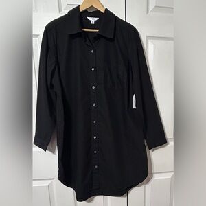TIME And TRU Women’s Button Up Shirt Dress Black Cotton NWT Size 20 (XXL)